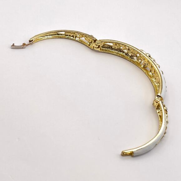 Vintage ERWIN PEARL Bracelet 10K GP White Enamel Crystal Linked Panels RARE - Picture 6 of 10